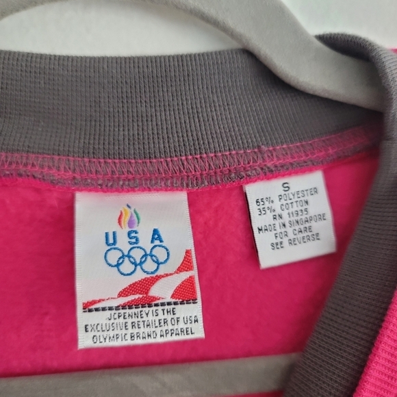 VTG USA Olympics JCPenny Pink Vertical Ribbed Long Sleeve Pullover Sweatshirt - Picture 3 of 5